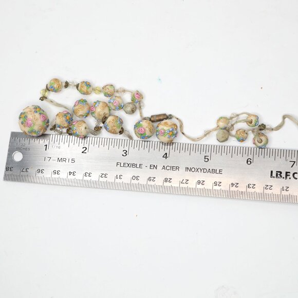 Vintage Murano Venetian Cream Wedding Cake Art Glass Beads Necklace 1930s Floral - Picture 3 of 11
